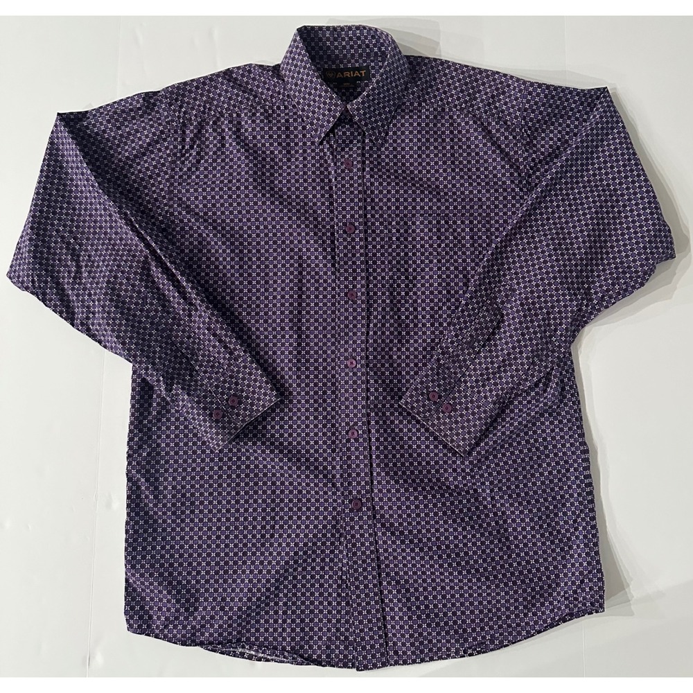 Ariat Mens Purple Geometric Print Long Sleeve Button Down Cotton Shirt Medium